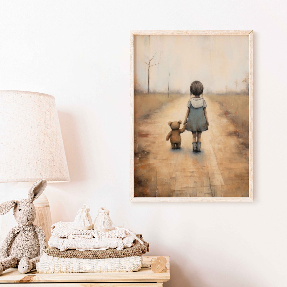 Little Girl Holding Teddy Bear Walking Down Country Path Poster - Image 2