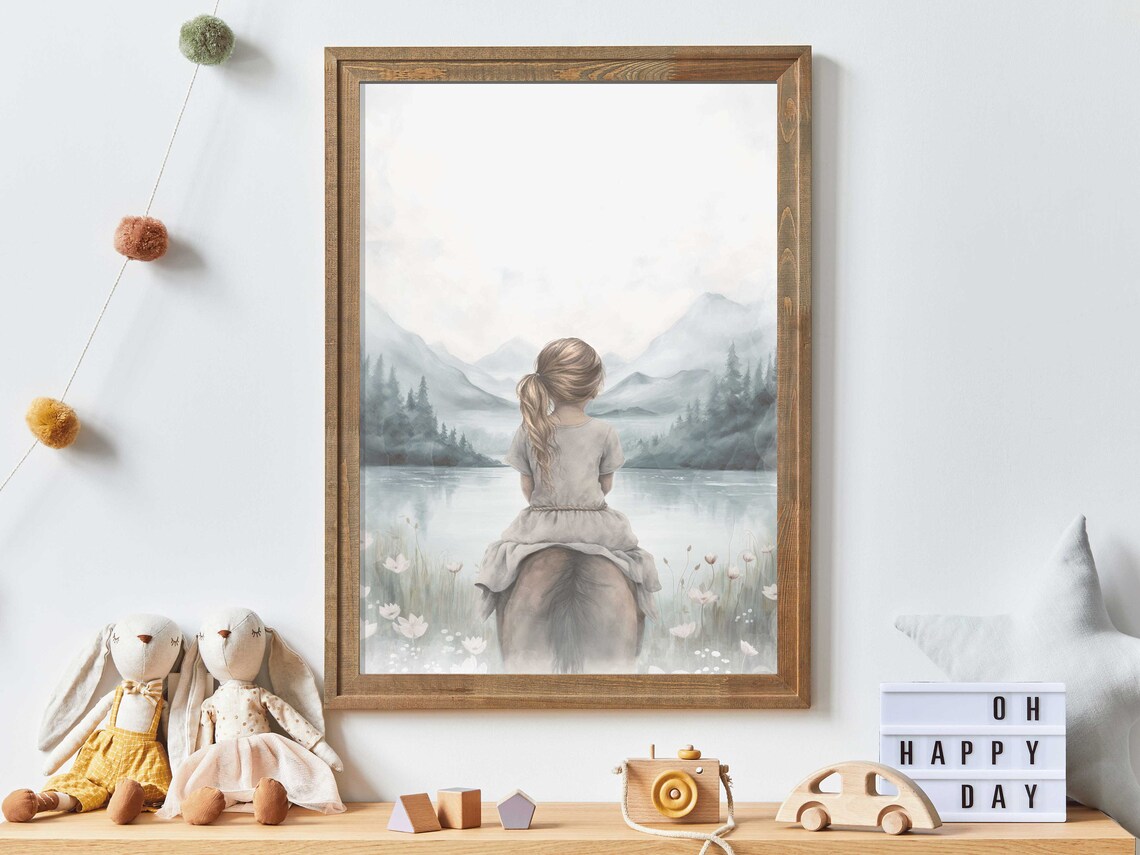 Girl And Horse Little Girls Wall Art Print