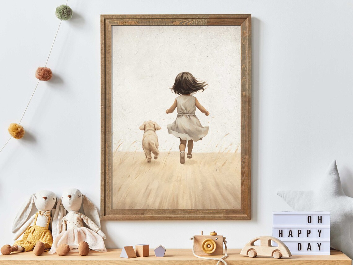 Girly Wall Art Girl And Dog Print Puppy Nursery Decor Unique Vintage Girls Room Decor Animal Nursery Wall Art