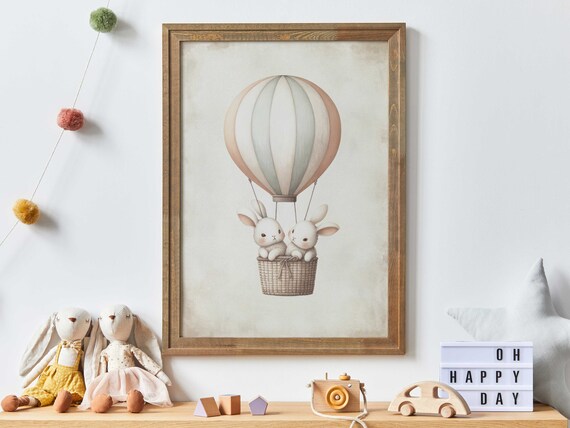 Hot Air Balloon Nursery Print Cute Bunny Nursery Art Print Nursery Decor Bunny With Balloon Baby Shower Gift Nursery Art
