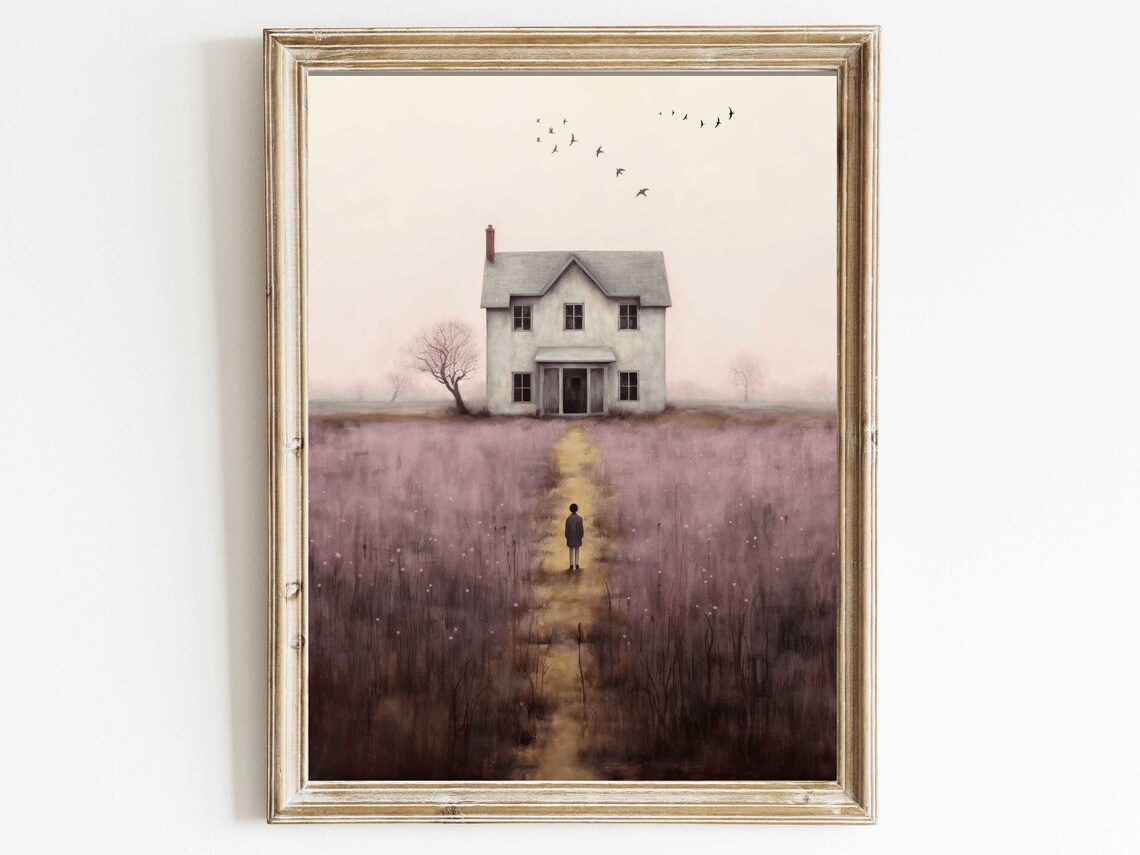 Country House Print, Rustic Countryside Landscape
