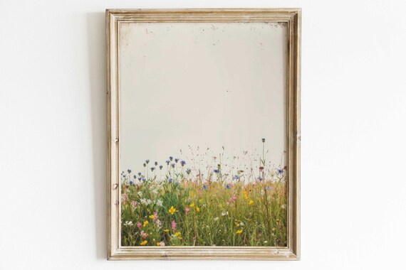 Minimalist Wildflower Meadow Poster Colorful Floral Border Botanical