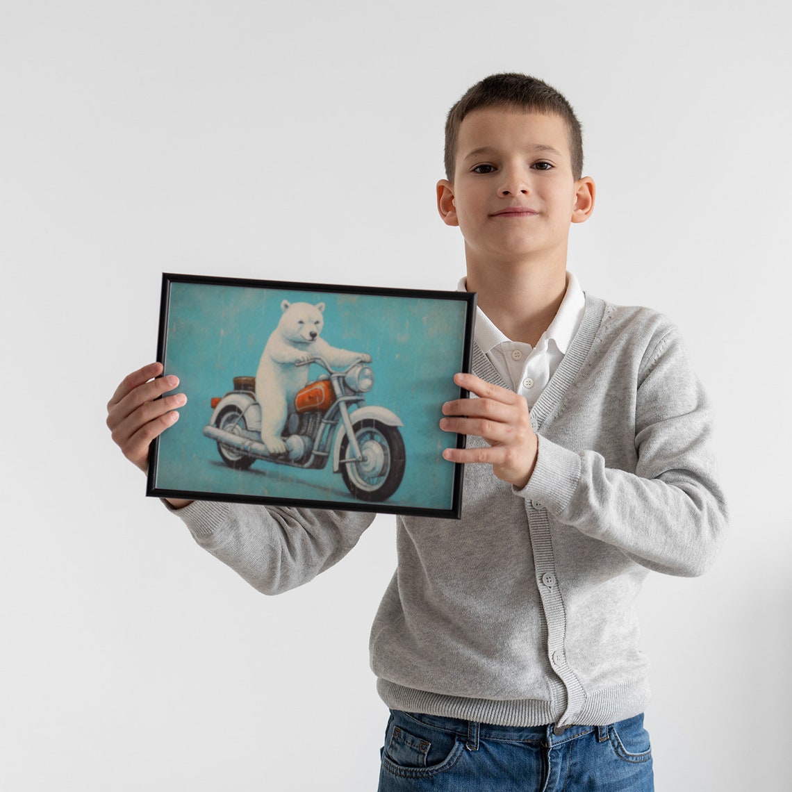 Polar Bear Riding Red Motorcycle Poster Fun Retro Kids Room Decor Art - Image 2