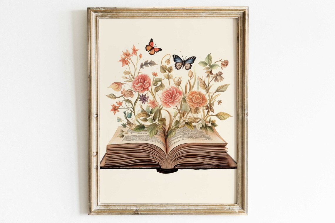 Vintage Open Book Art Print, Book Lover Decor