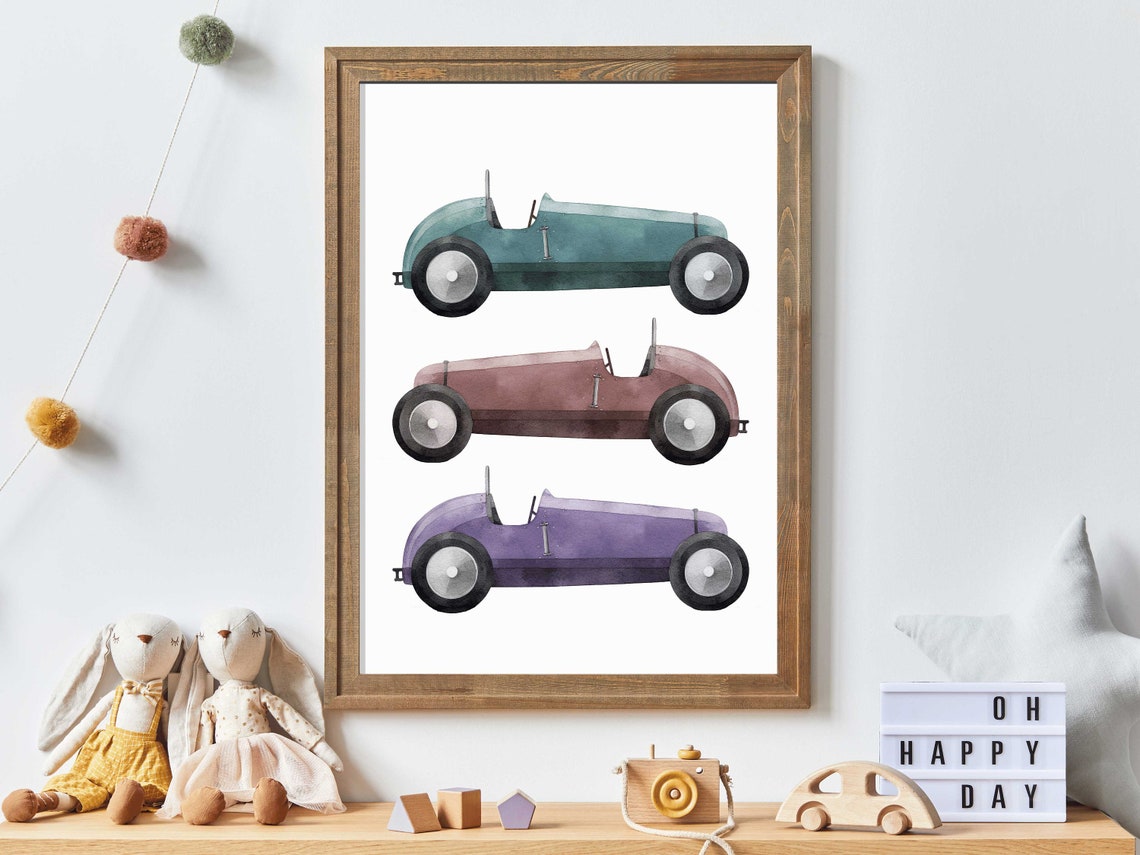 Vintage Racing Cars Nursery Wall Art Vehicle Nursery Decor Sports Car Nursery Print Boys Room Art Toddler Art Print