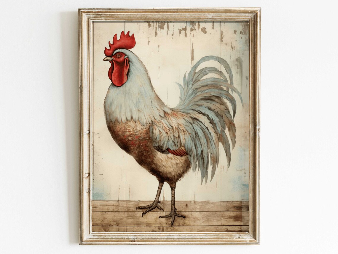 Rooster Portrait Rustic Farmhouse Poster Print