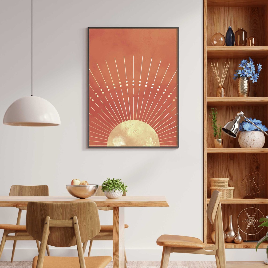 Terracotta Rising Sun with Radiant Gold Rays Boho Celestial Poster - Image 2