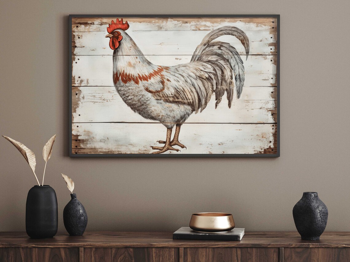 Vintage Rooster Art Print, Rustic Farmhouse Decor - Image 2