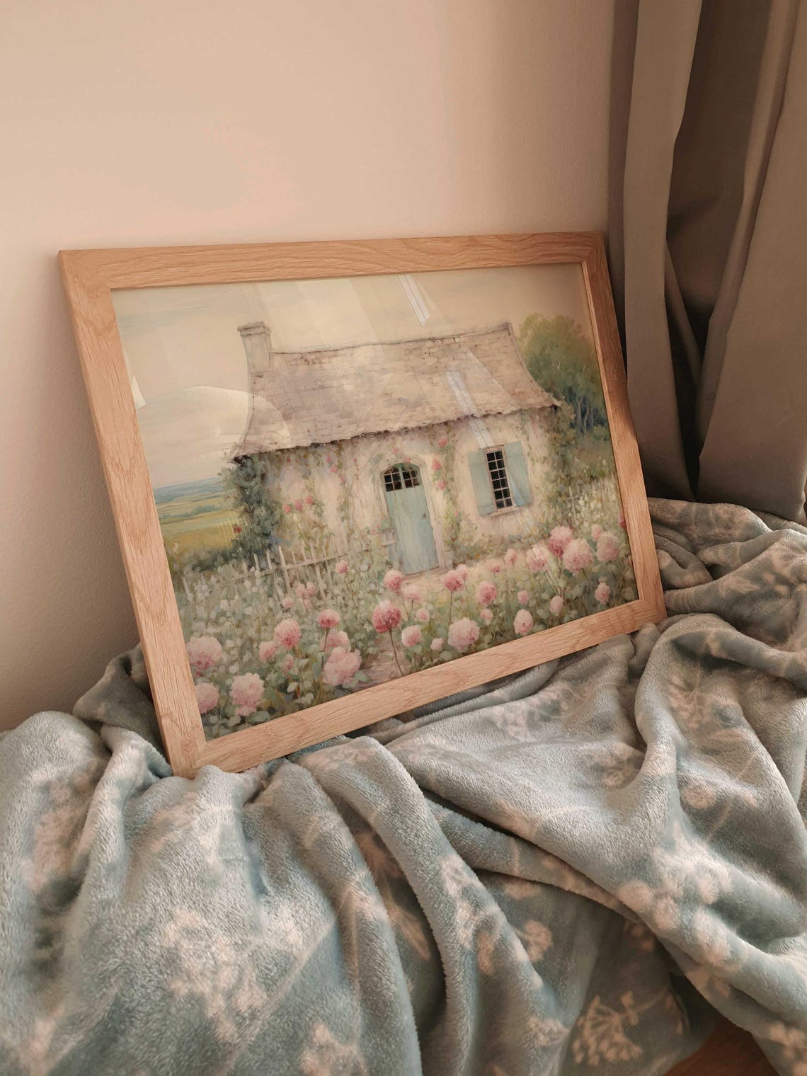 French Stone Cottage Surrounded By A Rose Garden Landscape Poster - Image 2