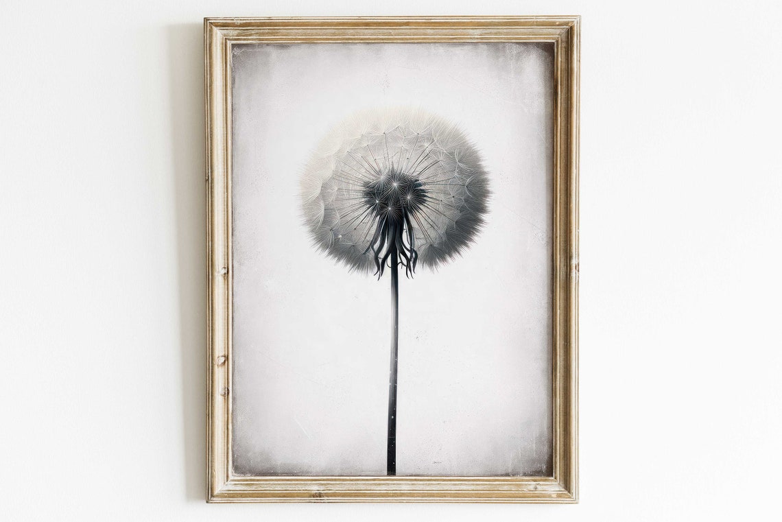 Minimalist Black and White Dandelion Seed Head Close-Up Poster