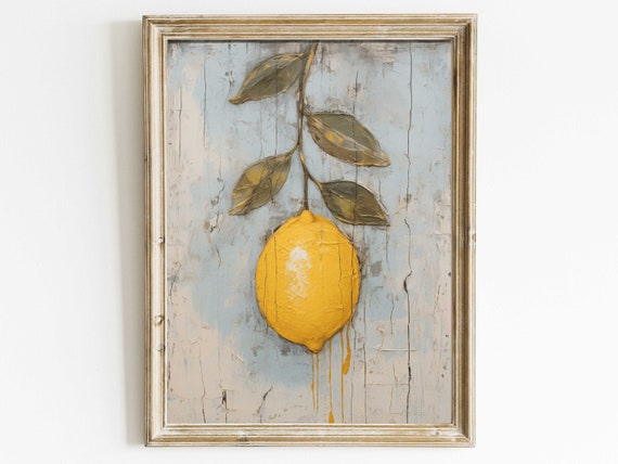 Lemon Print Citrus Wall Art Print Rustic Fruit Wall Decor Farmhouse Painting Minimalist Vintage Home Decor Art