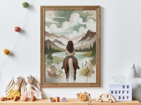 Girl And Horse Nursery Decor Art Print