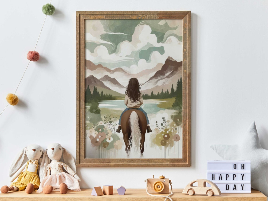 Girl And Horse Nursery Decor Art Print