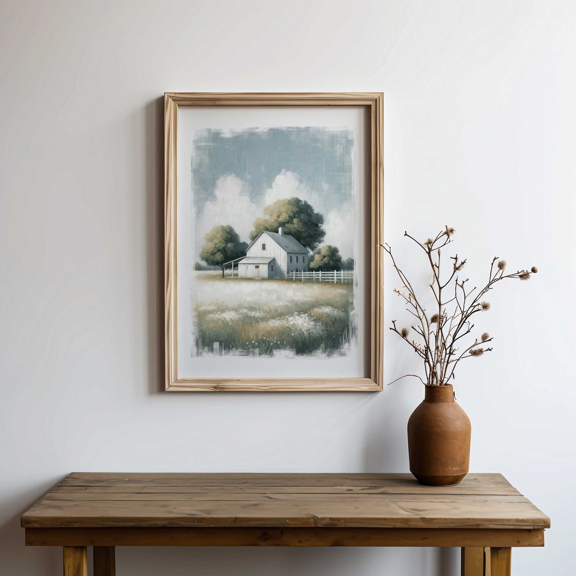 White Farmhouse in a Misty Field Impressionist Cottage Poster - Image 2