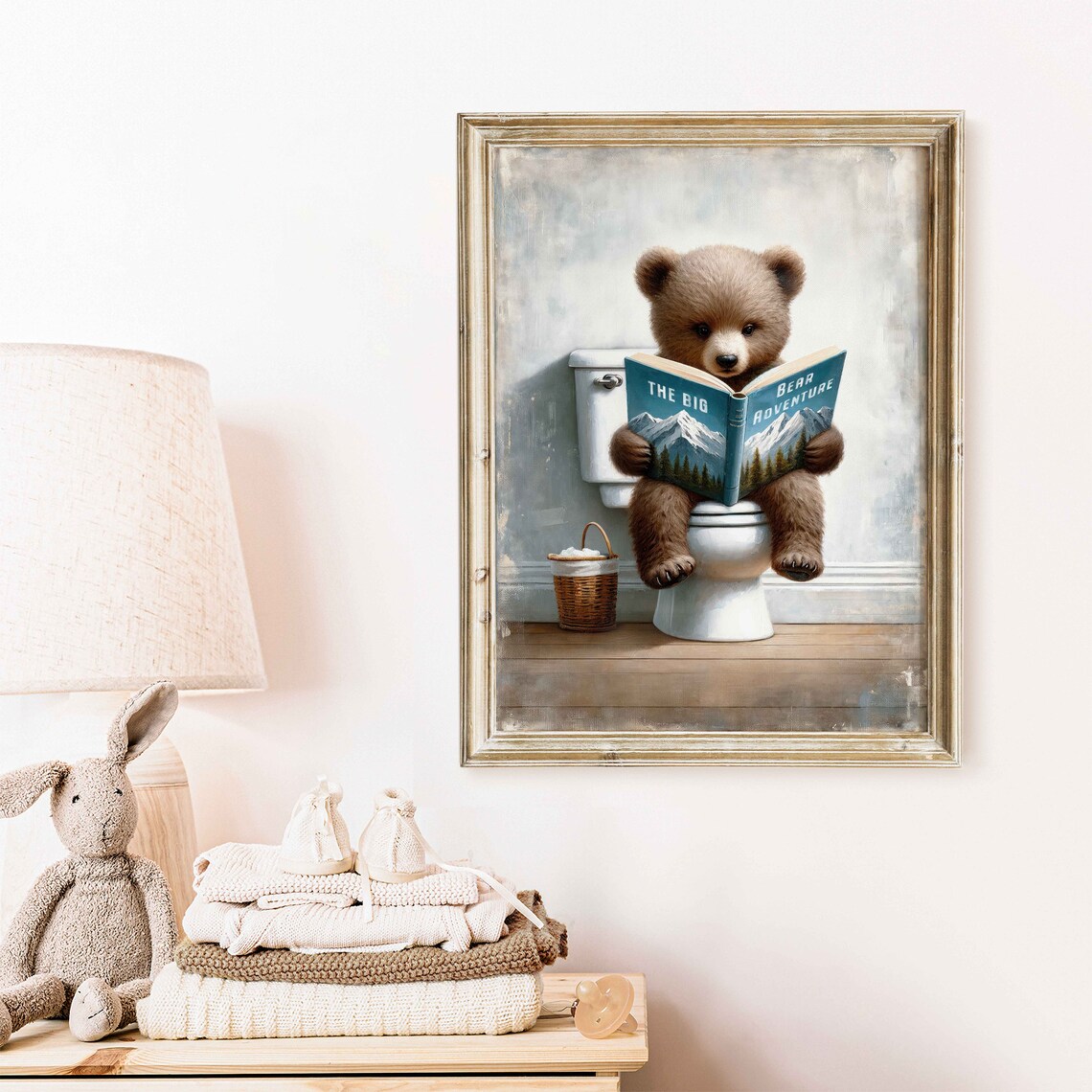 Bear Reading Book Nursery Art, Kids Bedroom Study Room - Image 2