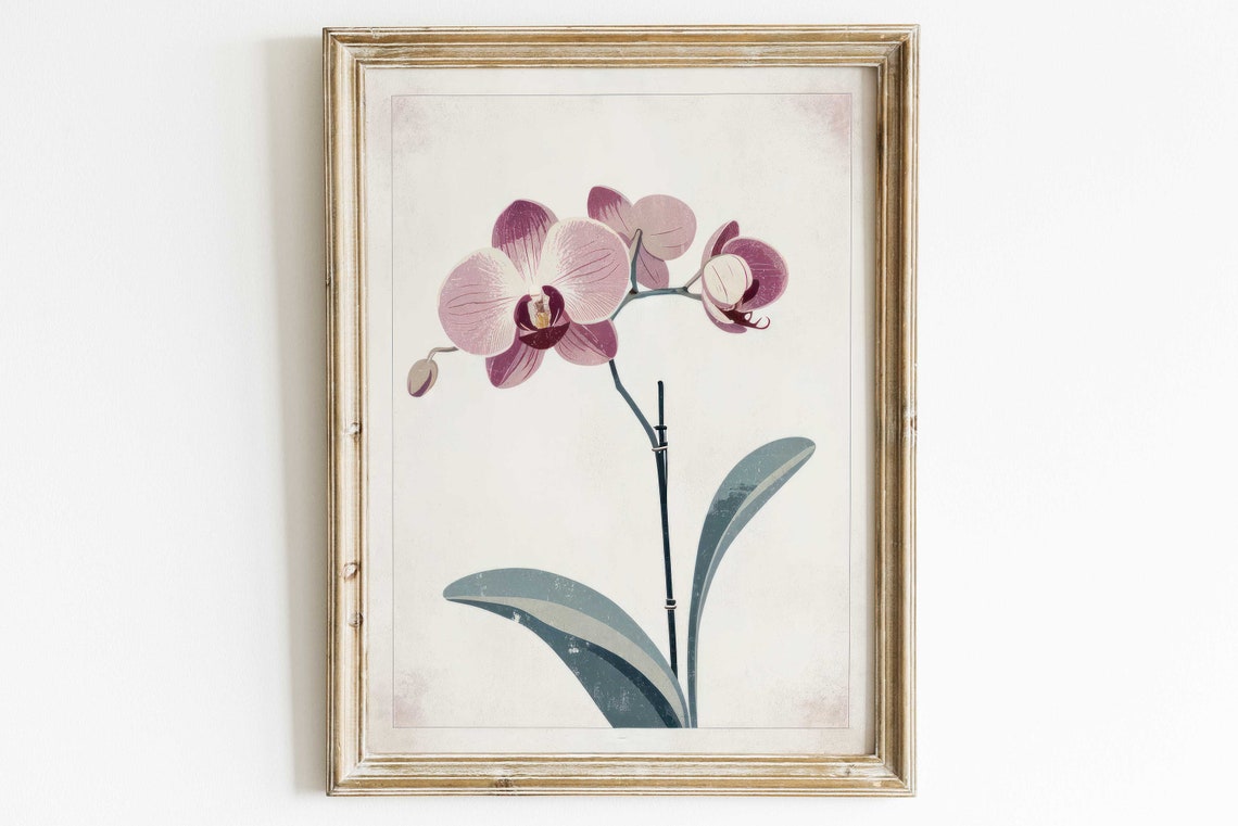 Soft Pink Orchid Bloom on a Cream Minimalist Botanical Poster - Image 2