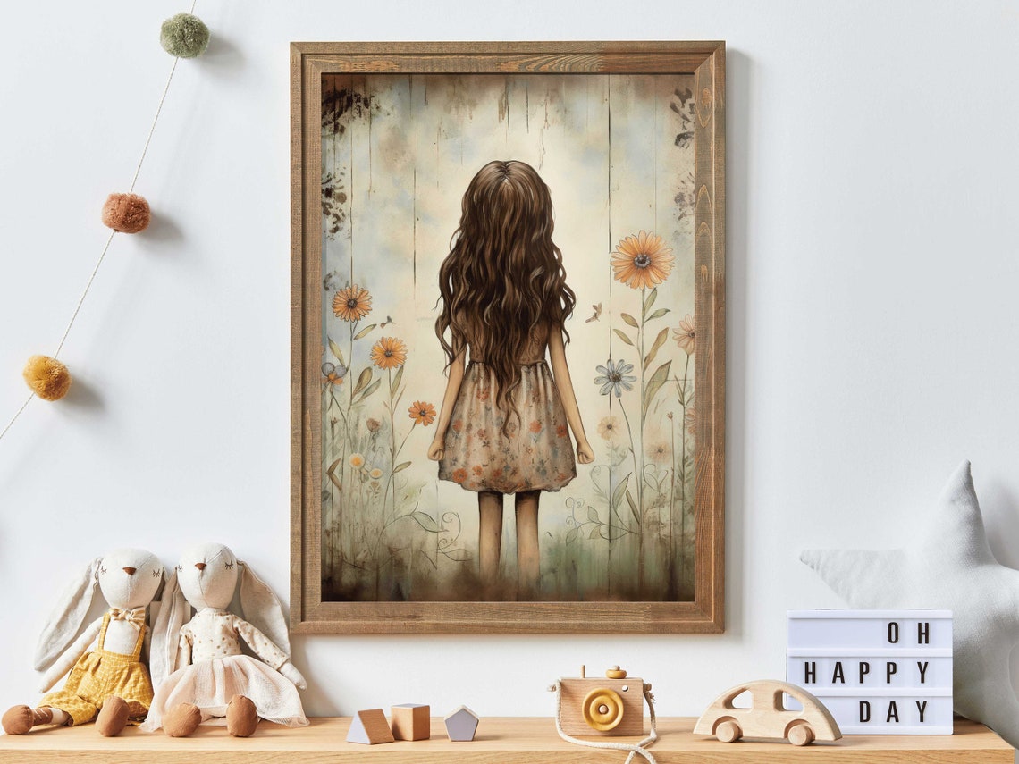 Wildflower Nursery Decor Girly Wall Art Print Toddler Girls Nursery Or Bedroom Toddler Girl With Flowers Wall Art
