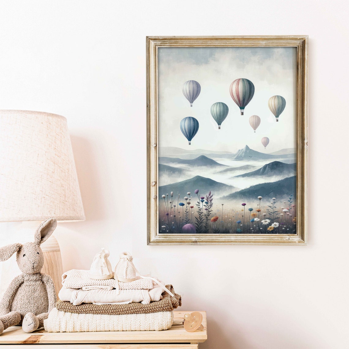 Pastel Hot Air Balloons Floating Over Misty Mountains Poster - Image 2