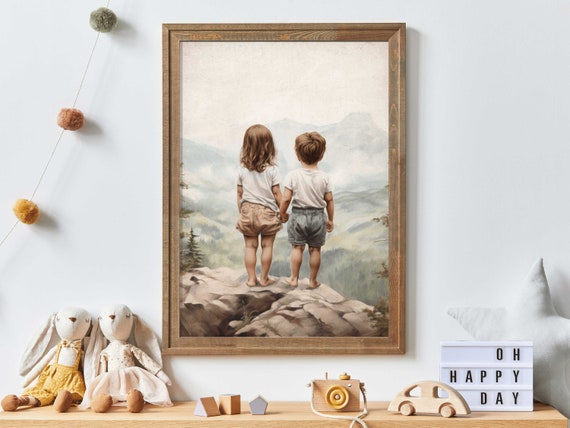 Brother And Sister Nursery Nature Decor Art Print