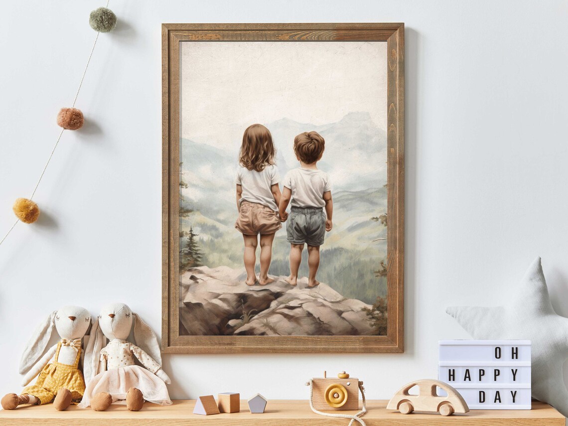 Brother And Sister Nursery Nature Decor Art Print