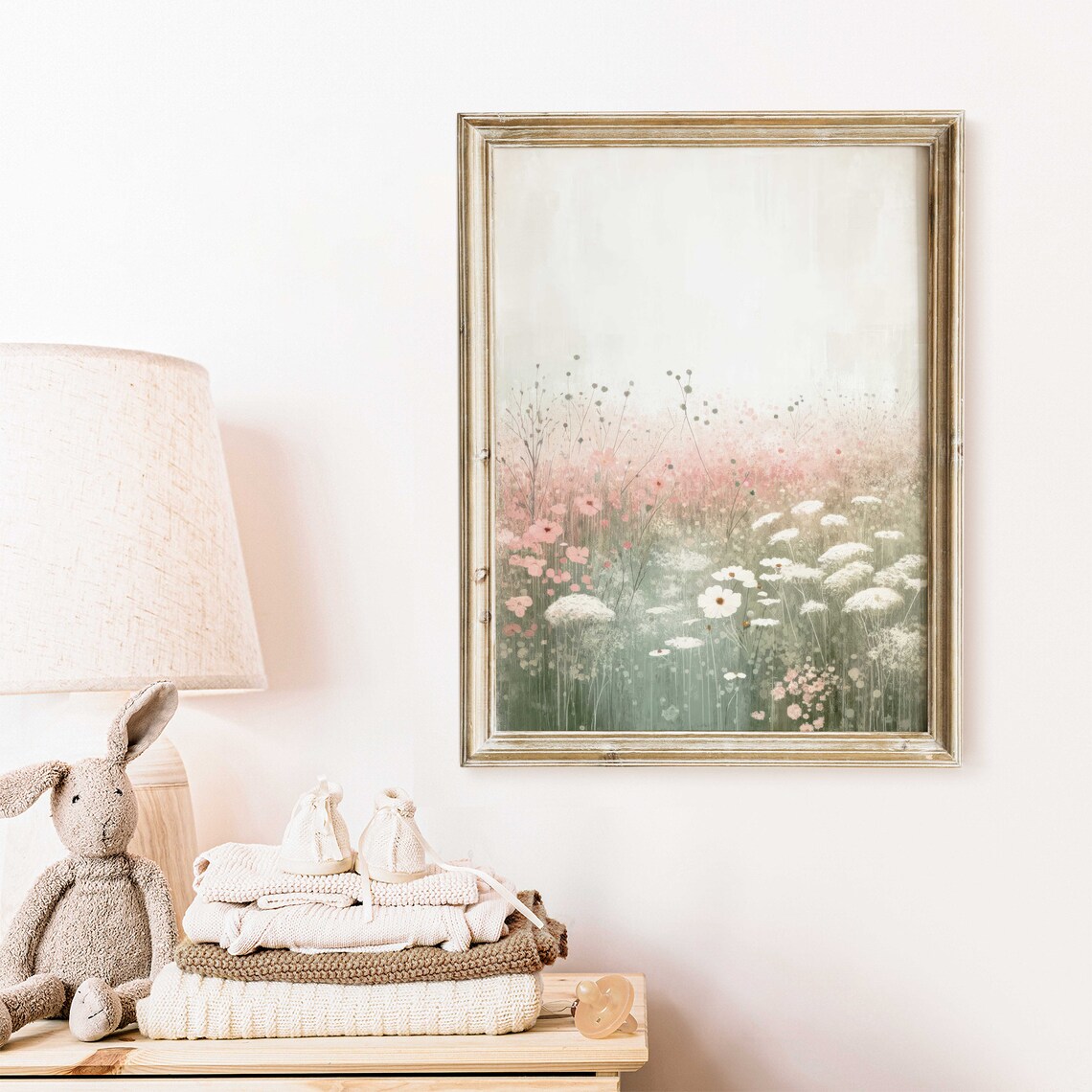 Soft Pink Wildflower Meadow Poster Airy Watercolor Floral Field Art - Image 2