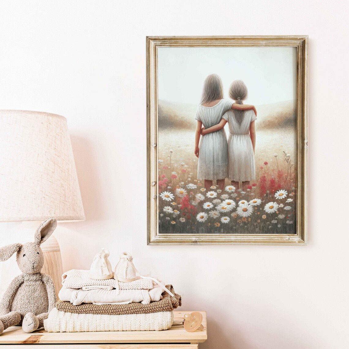 Two Sisters Arm in Arm in a Wildflower Meadow Sibling Love Poster - Image 2