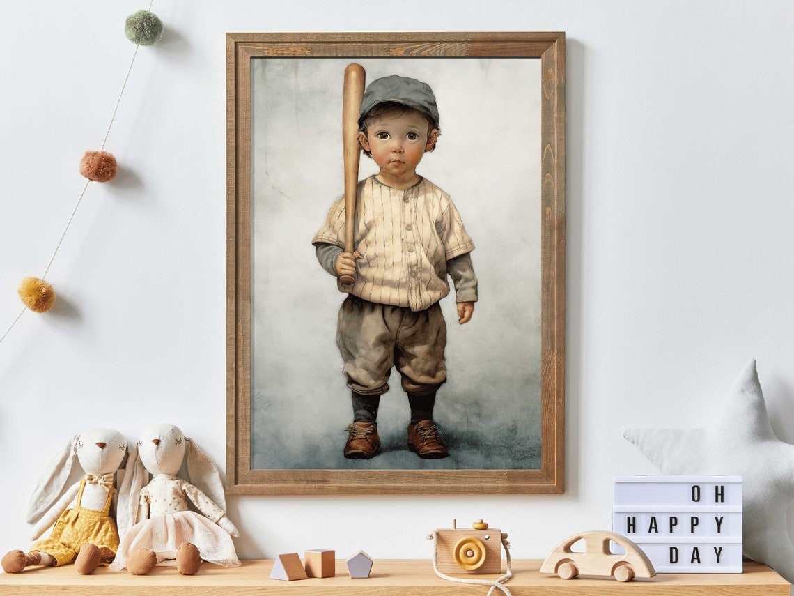 Vintage Baseball Boy Old Fashioned Uniform Ball Player Poster