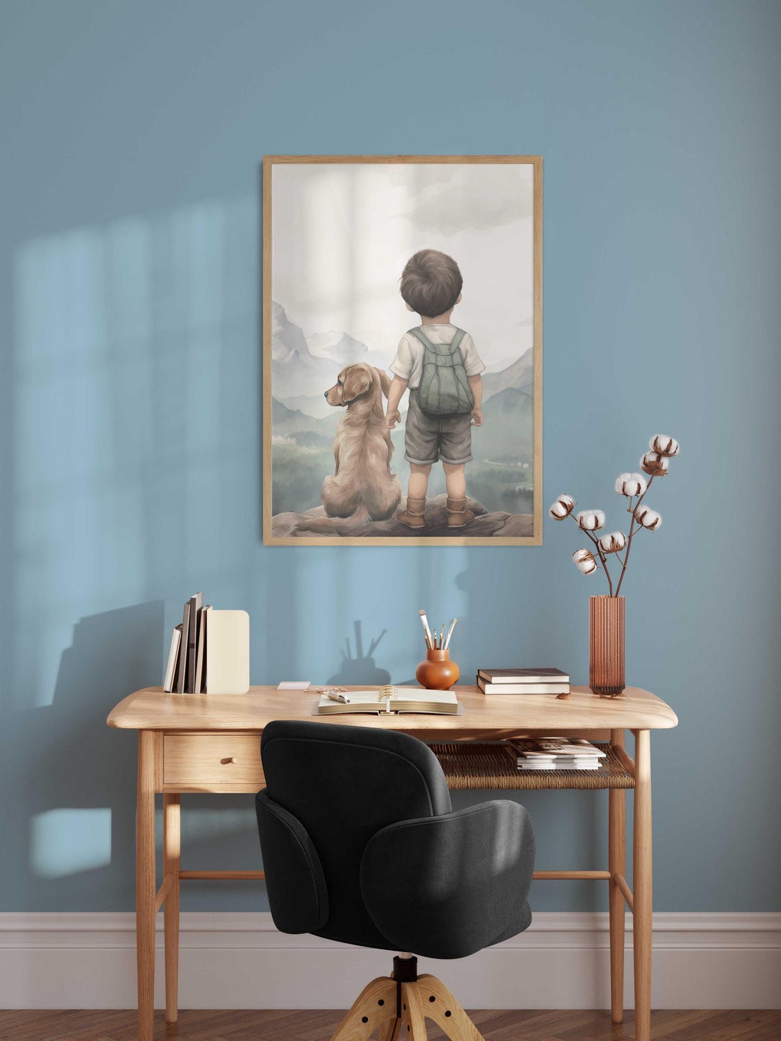Little Boy And Golden Retriever Mountain View Nursery Poster - Image 4