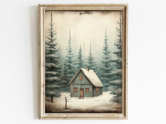 Vintage Forest Cabin Print Rustic Home Decor Little Cottage Print Forest Wall Art House In The Woods Nature Art