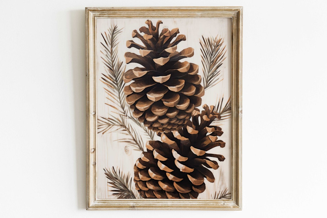Pine Cone Botanical Watercolor Winter Forest Christmas Poster - Image 3