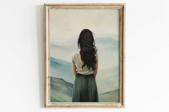 Adventure Wall Art Mountain Wall Decor Woman On A Mountain Print Teal Wall Decor Mountain Lover Art Gift For Her Art Women