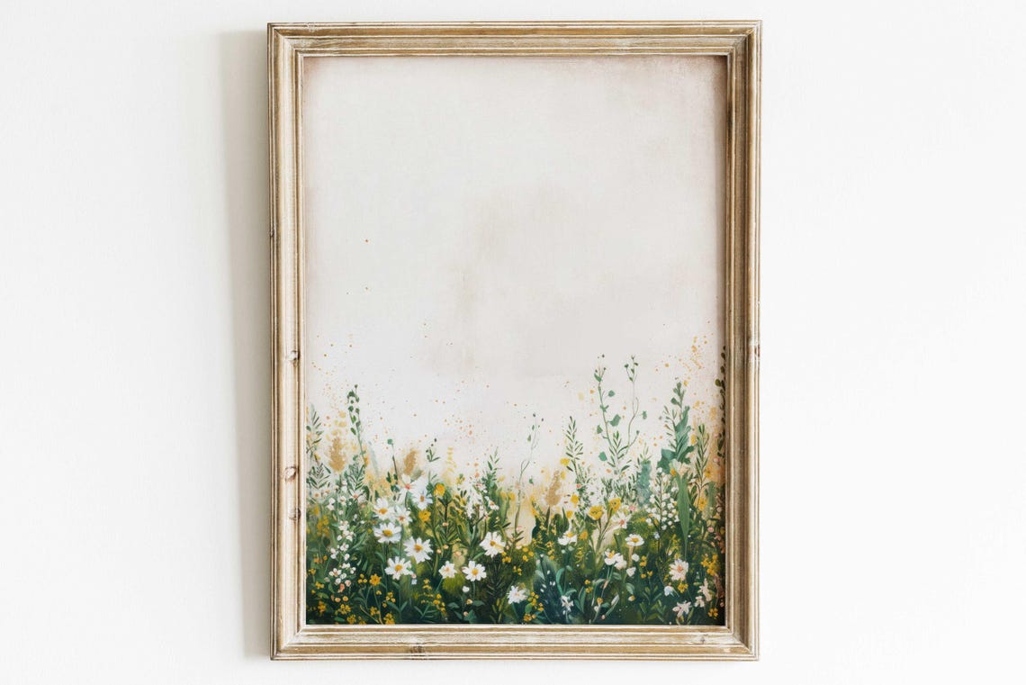 Wildflower Meadow Watercolor Rustic Floral Botanical Wall Art