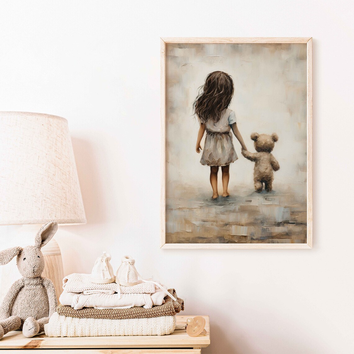 Rustic Nursery Decor Girl Teddy Bear Art Print - Image 2