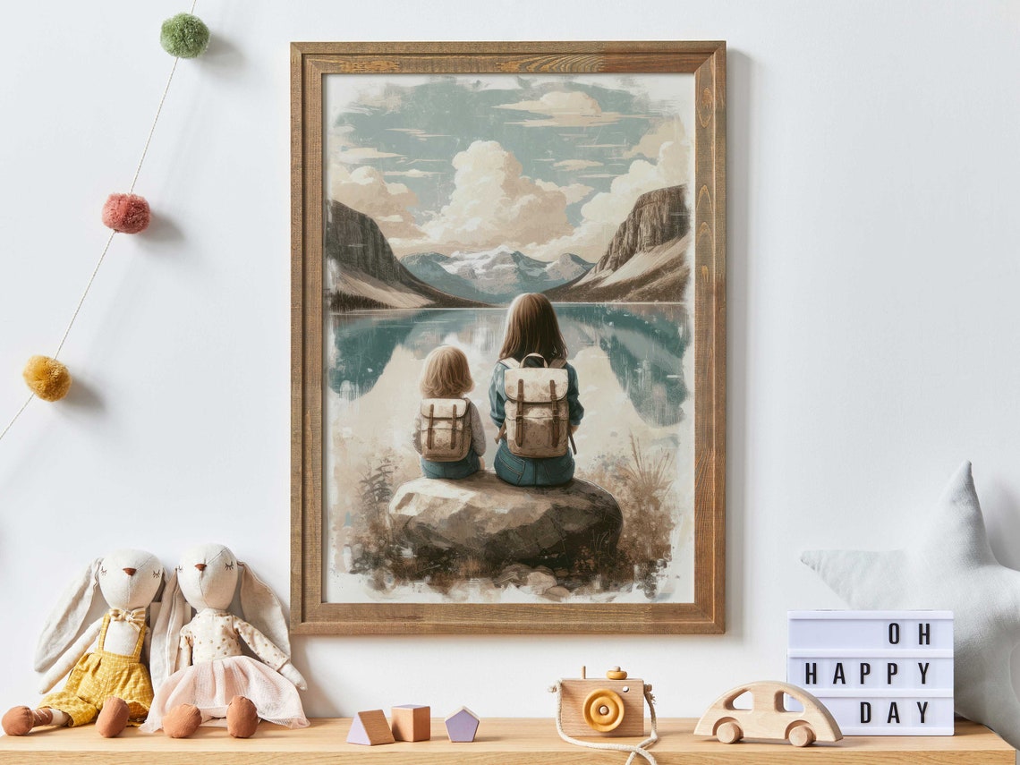 Sister Room Decor Sister Adventure Art Sister Painting Big Sister Little Sister Mountain Nursery Art Nature Girl Wall Art