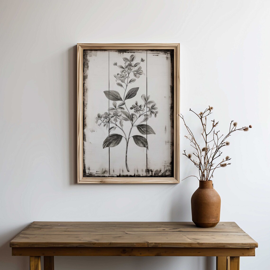 Monochrome Botanical Stem Distressed Farmhouse Floral Poster - Image 2