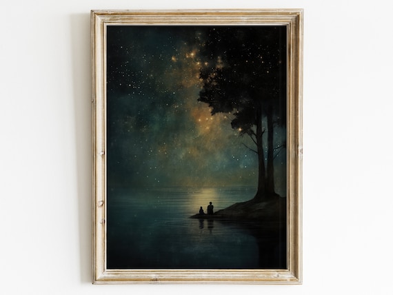 Stargazing Night Sky Art Print, Starry Night Landscape