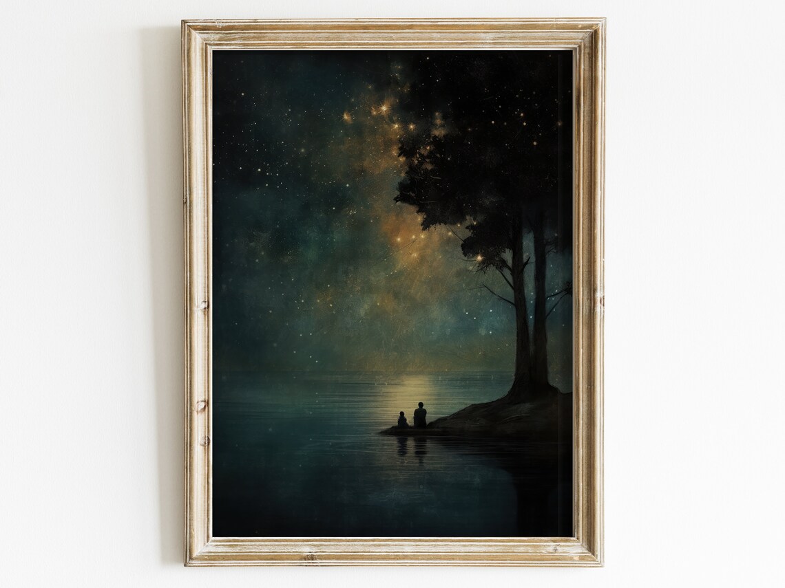 Stargazing Night Sky Art Print, Starry Night Landscape