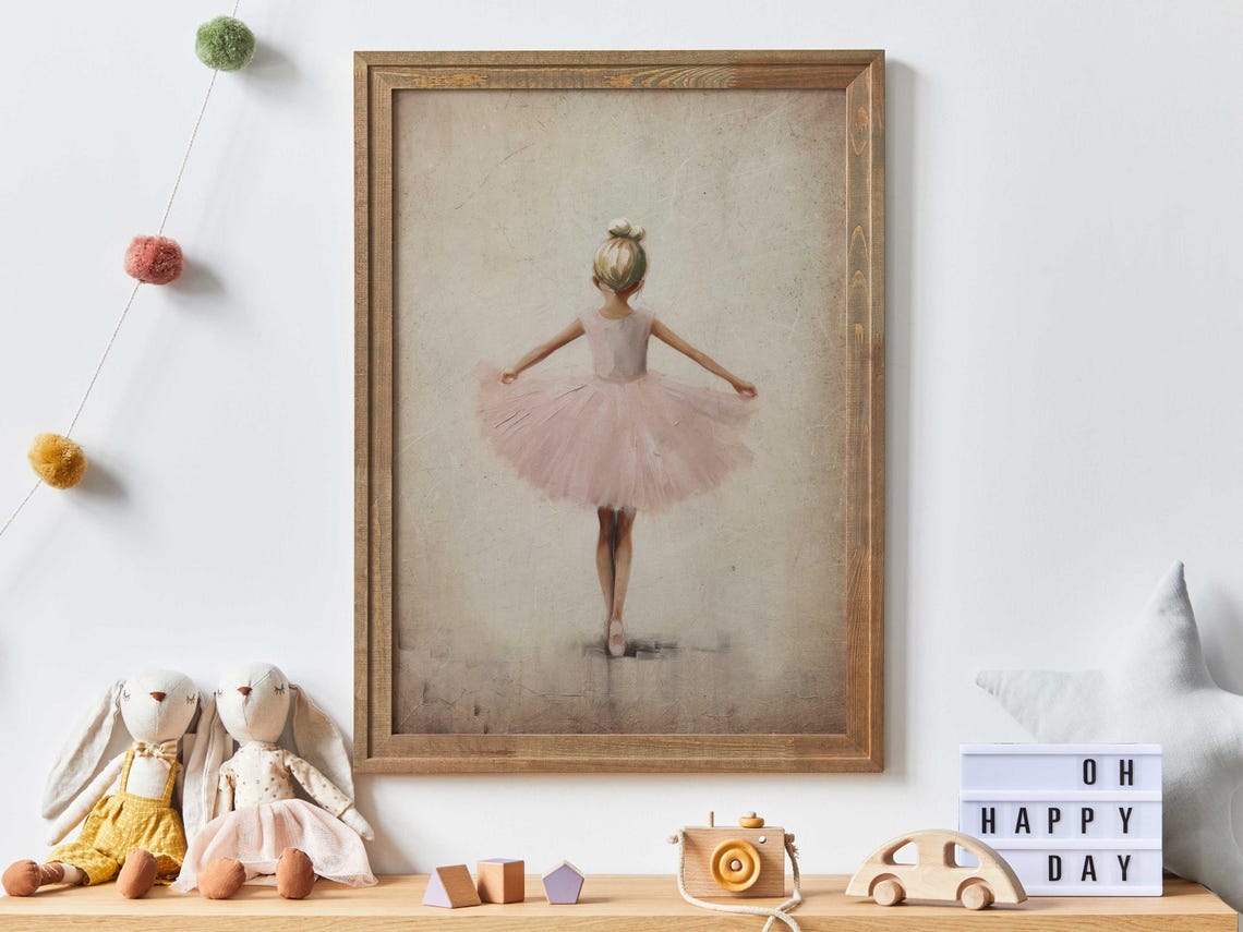 Ballet Nursery Art Vintage Ballerina Print Pink Girls Room Decor Nostalgic Nursery Art Ballerina Painting Art For Little Girl