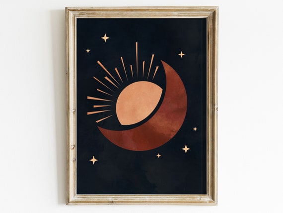 Sun And Moon Boho Wall Art Vintage Minimalist Nursery Decor Minimalist Boho Decor Sun Wall Art Celestial Print Art