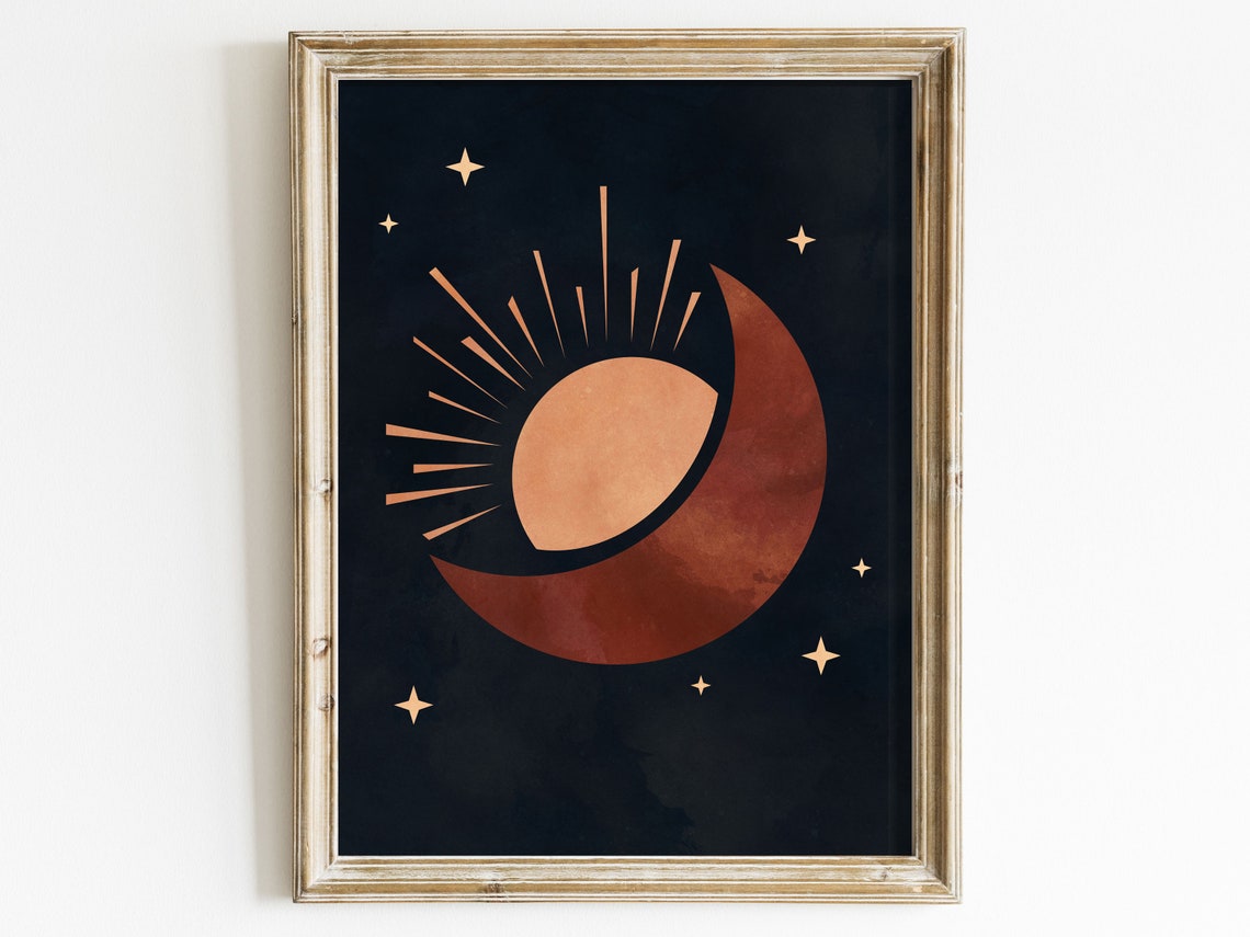 Boho Sun and Crescent Moon Celestial Night Sky Modern Decor Poster