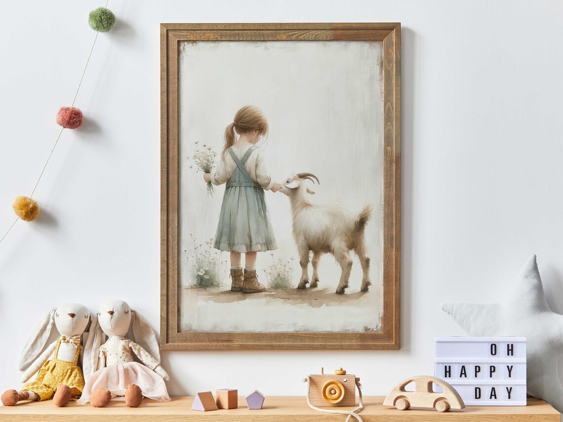 Farmhouse Goat Nursery Art, Vintage Nursery Decor