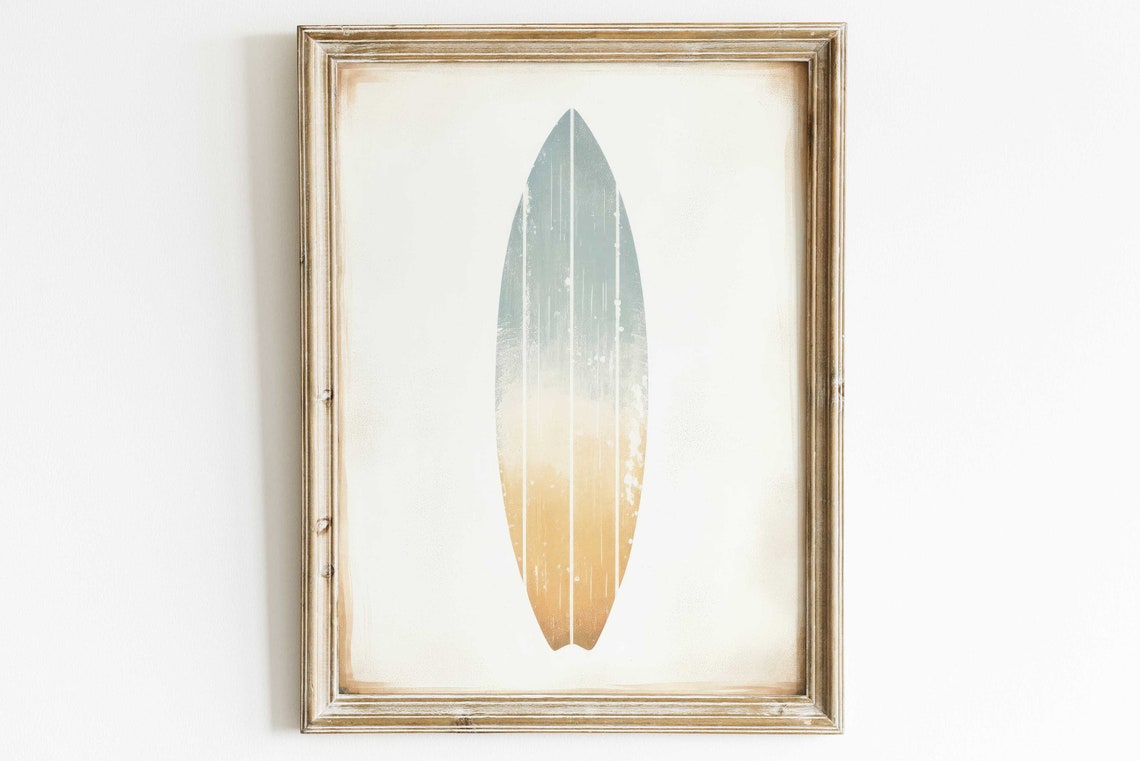 Minimalist Ombre Surfboard from Blue to Sandy Gold Coastal Poster - Image 2
