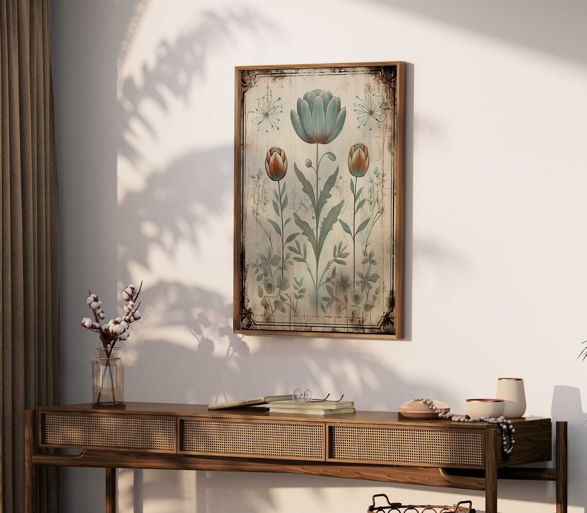 Vintage Botanical Tulip Study on Aged Paper Cream Art Poster - Image 2