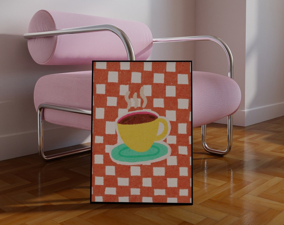 Colorful Coffee Cup Illustration Kitchen Still Life Art