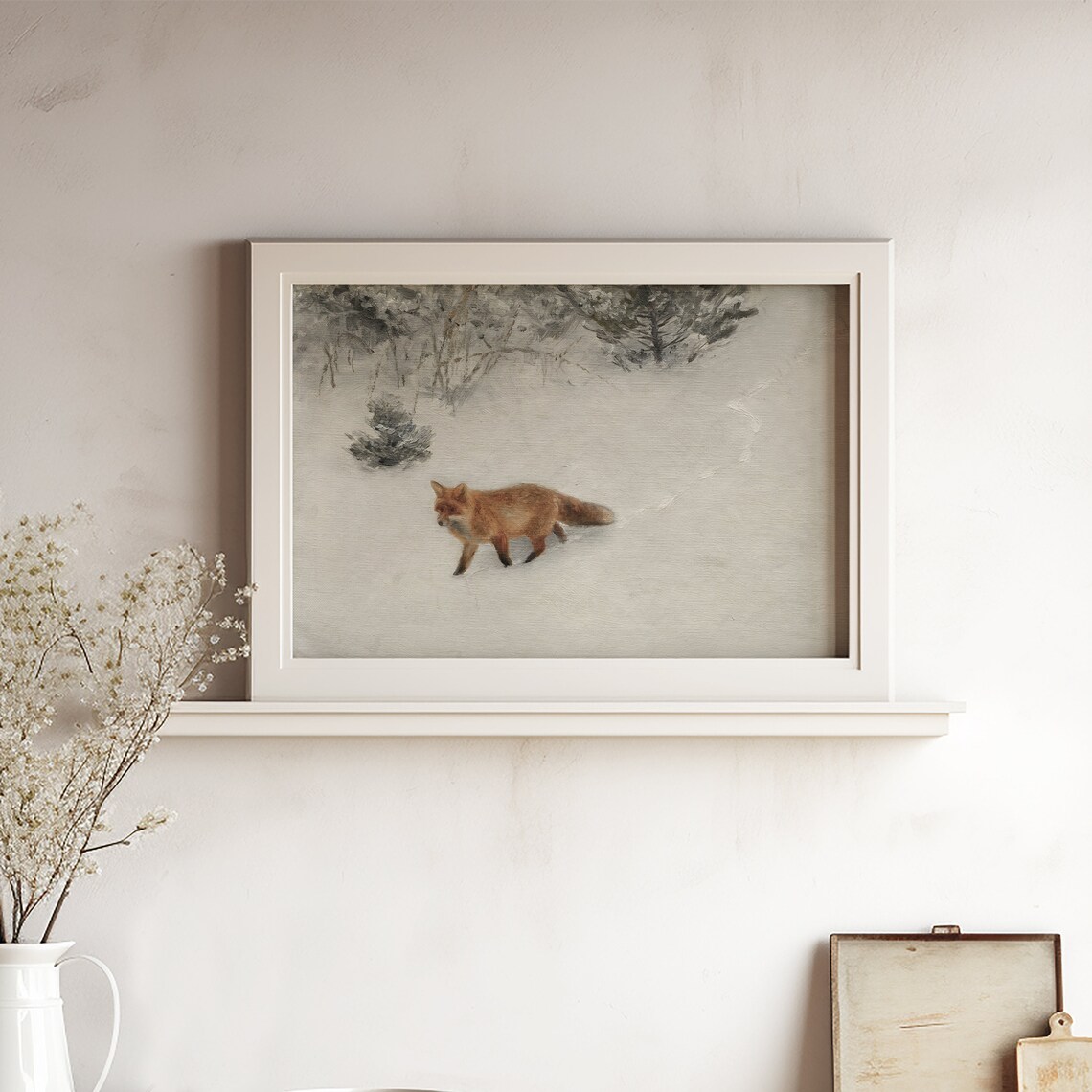 Winter Fox Painting, Vintage Wildlife Seasonal Art Print - Image 4
