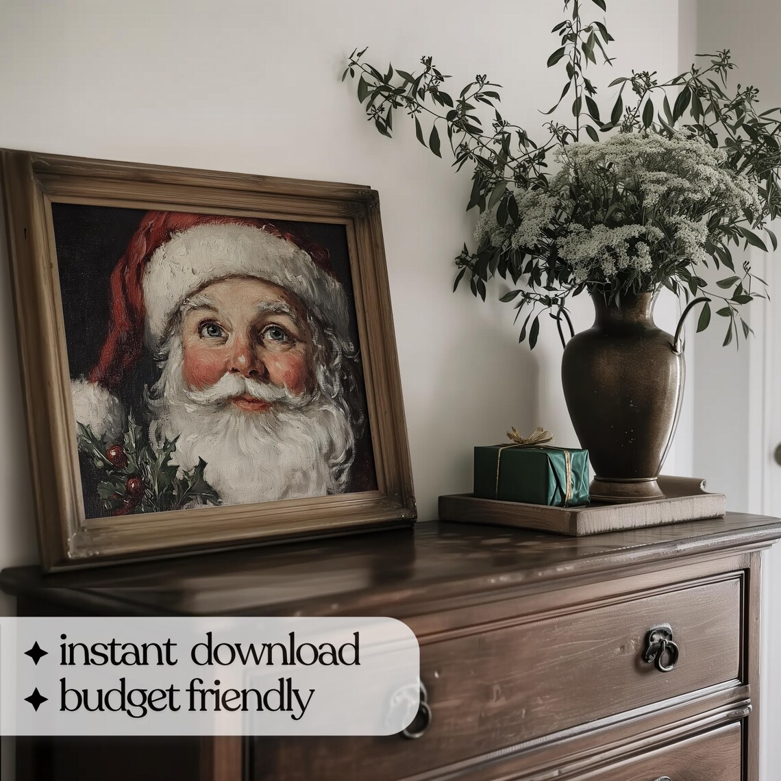 Vintage Santa Claus Portrait With Holly Nostalgic Christmas Art Poster - Image 5