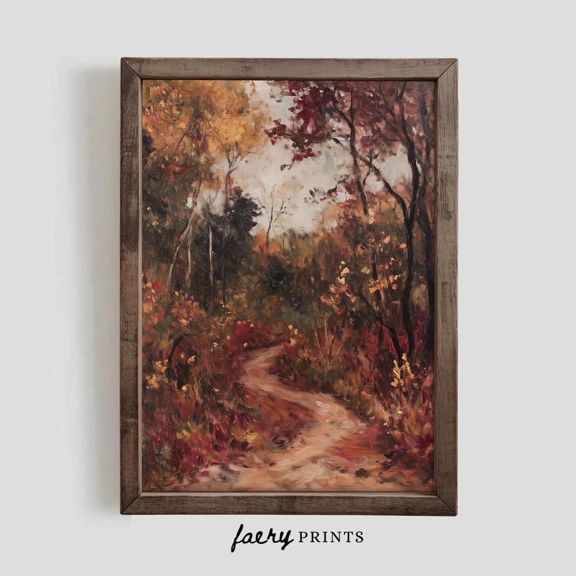 Fall Landscape Print, Moody Autumn Forest Art
