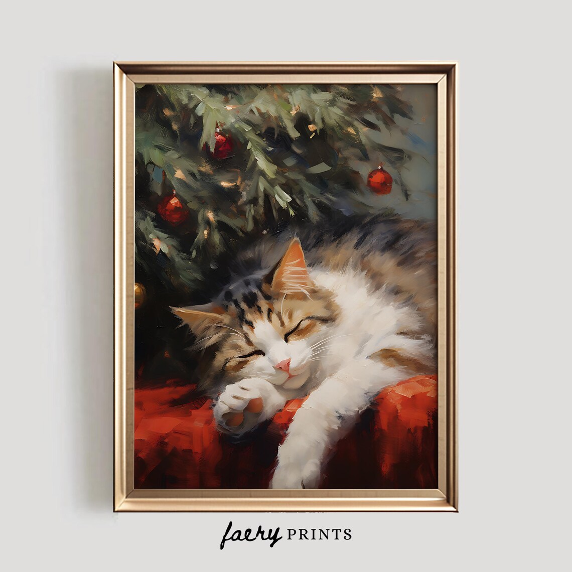 Christmas Cat Vintage Christmas Wall Art Poster