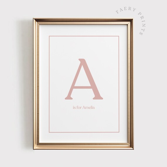 Custom Baby Girl Initial A Vintage Blush Pink Nursery Wall Art
