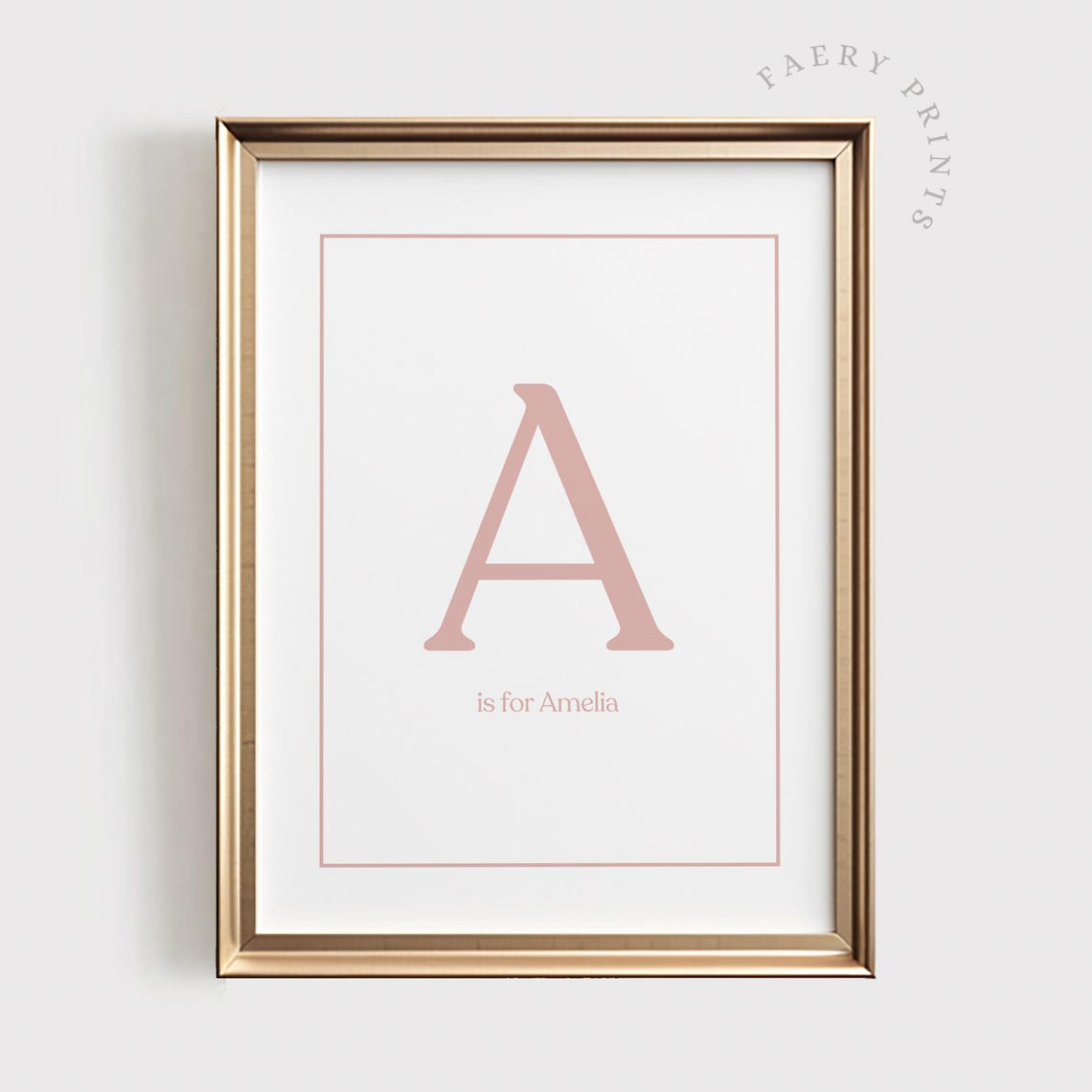 Custom Baby Girl Initial A Vintage Blush Pink Nursery Wall Art